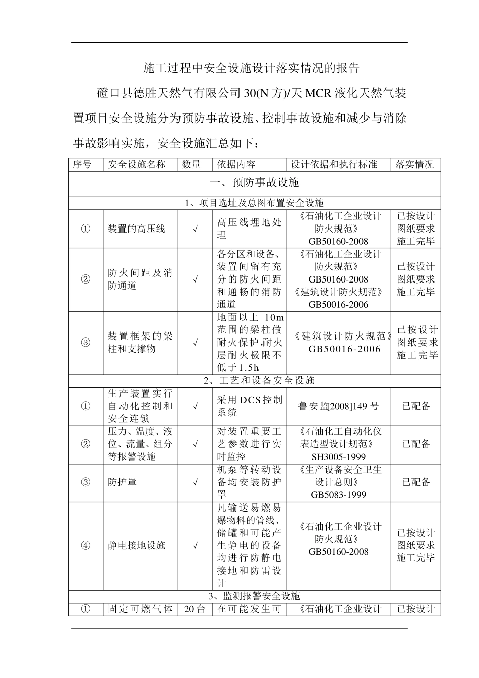 安全设施设计落实情况报告_第2页