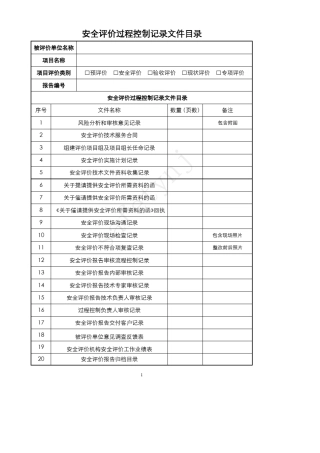 安全评价过程控制记录(参考范例)