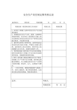 安全责任制定期考核记录