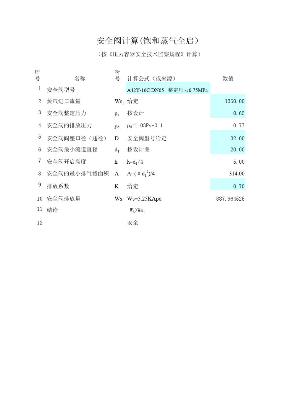 安全阀计算(饱和蒸汽)全启_第1页