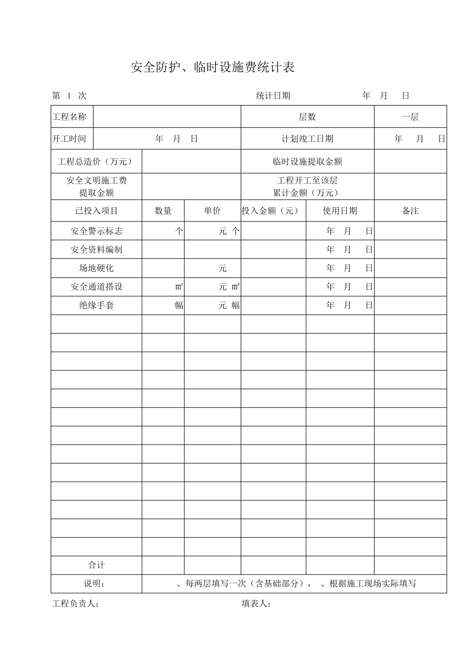 安全防护、临时设施费用统计表_第2页