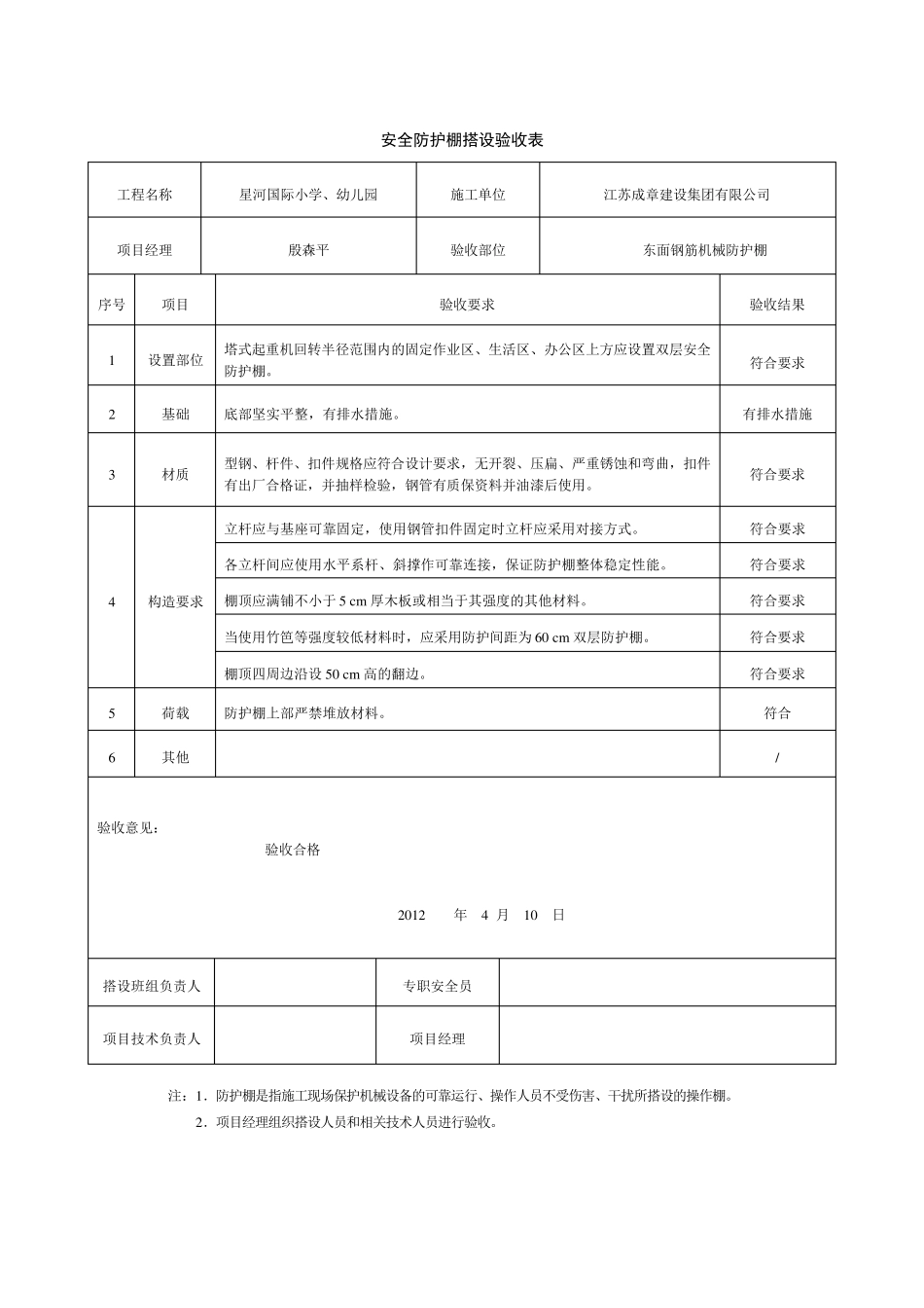 安全防护棚搭设验收表_第1页