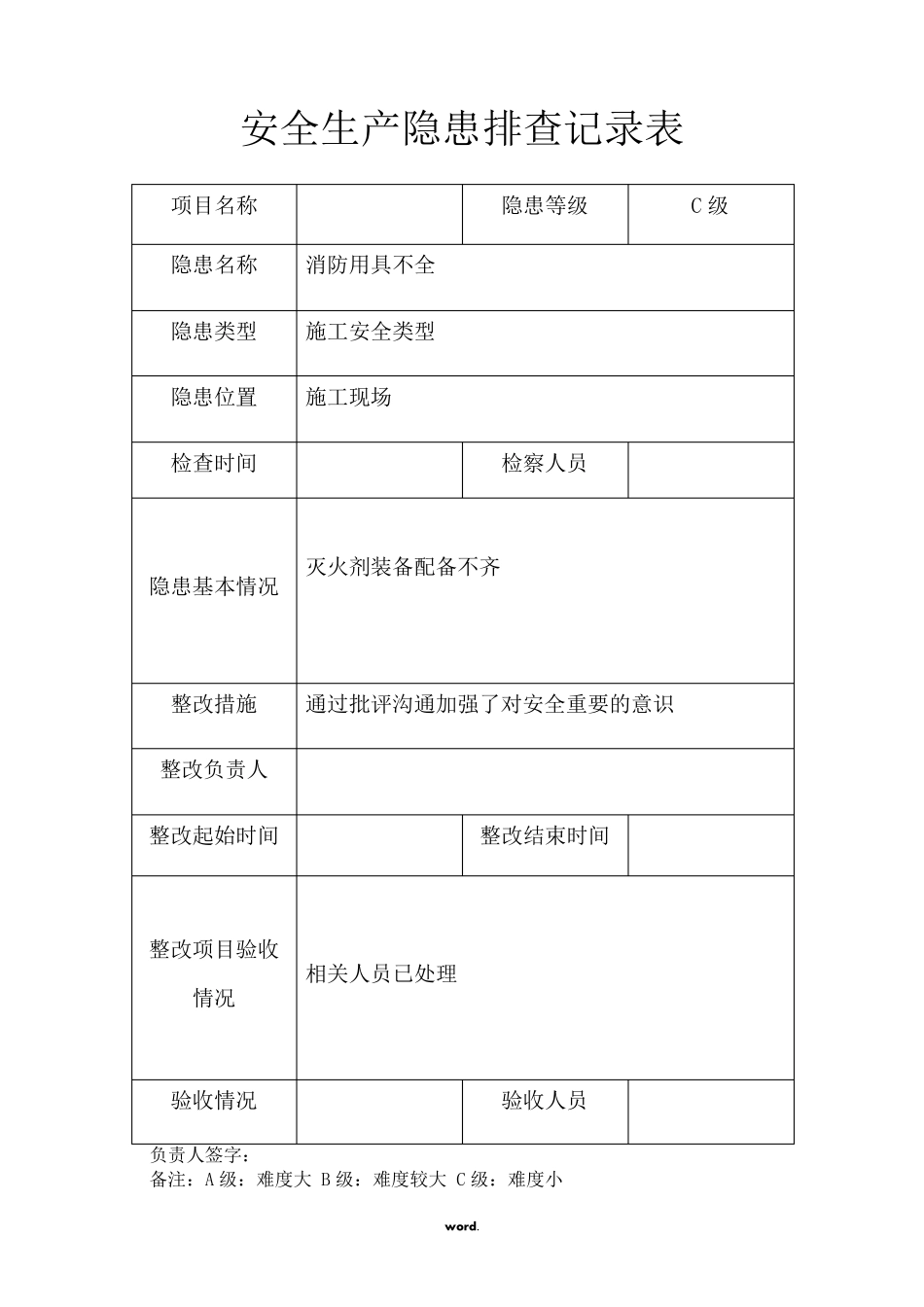 安全隐患排查记录表(.)_第1页