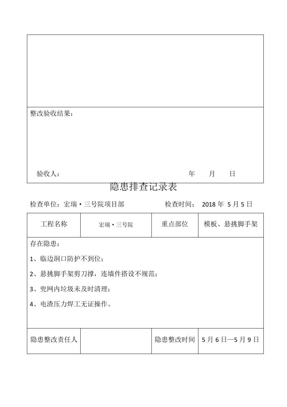 安全隐患排查记录表(日常检查)(完整资料)_第3页