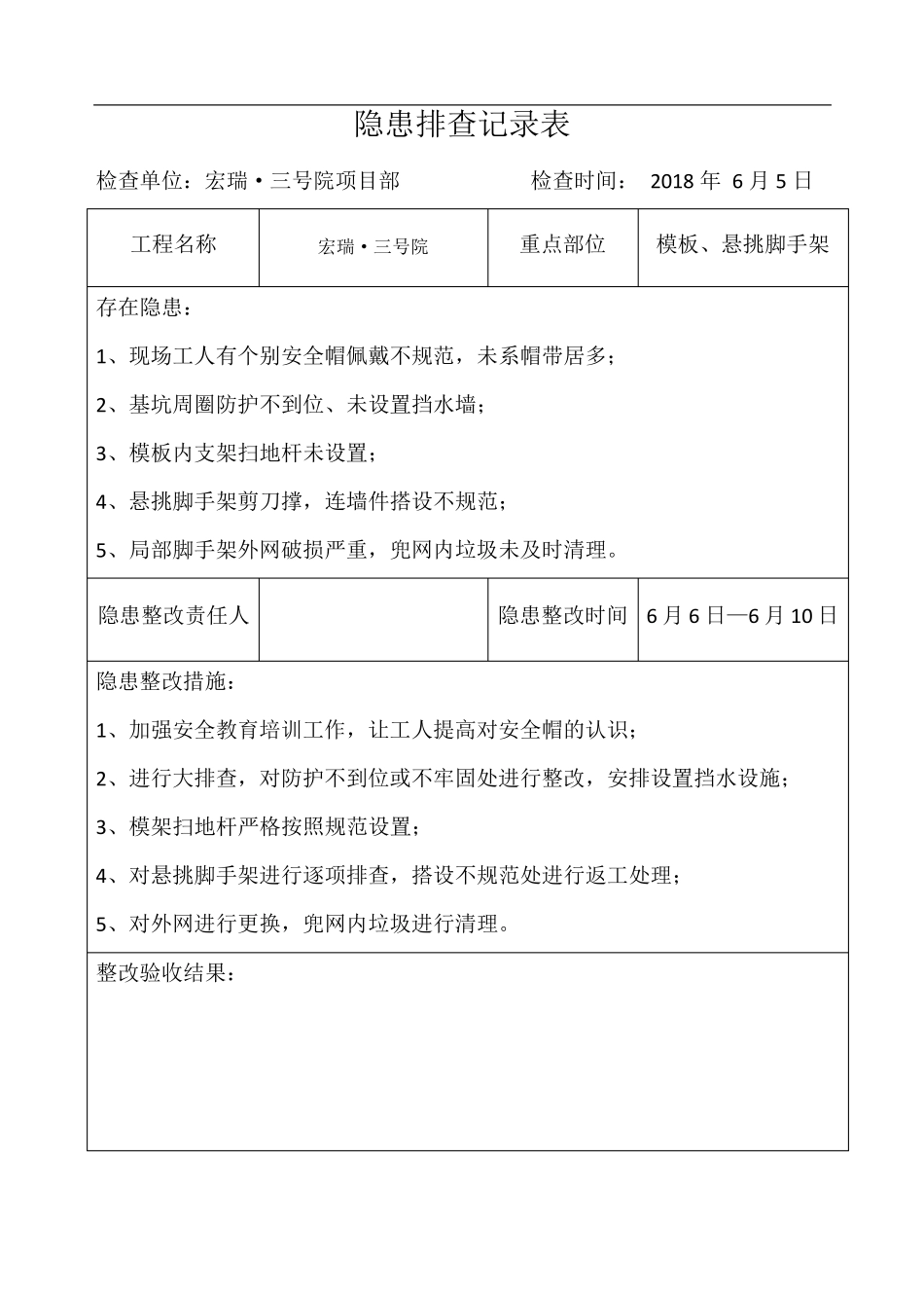 安全隐患排查记录表(日常检查)_第1页