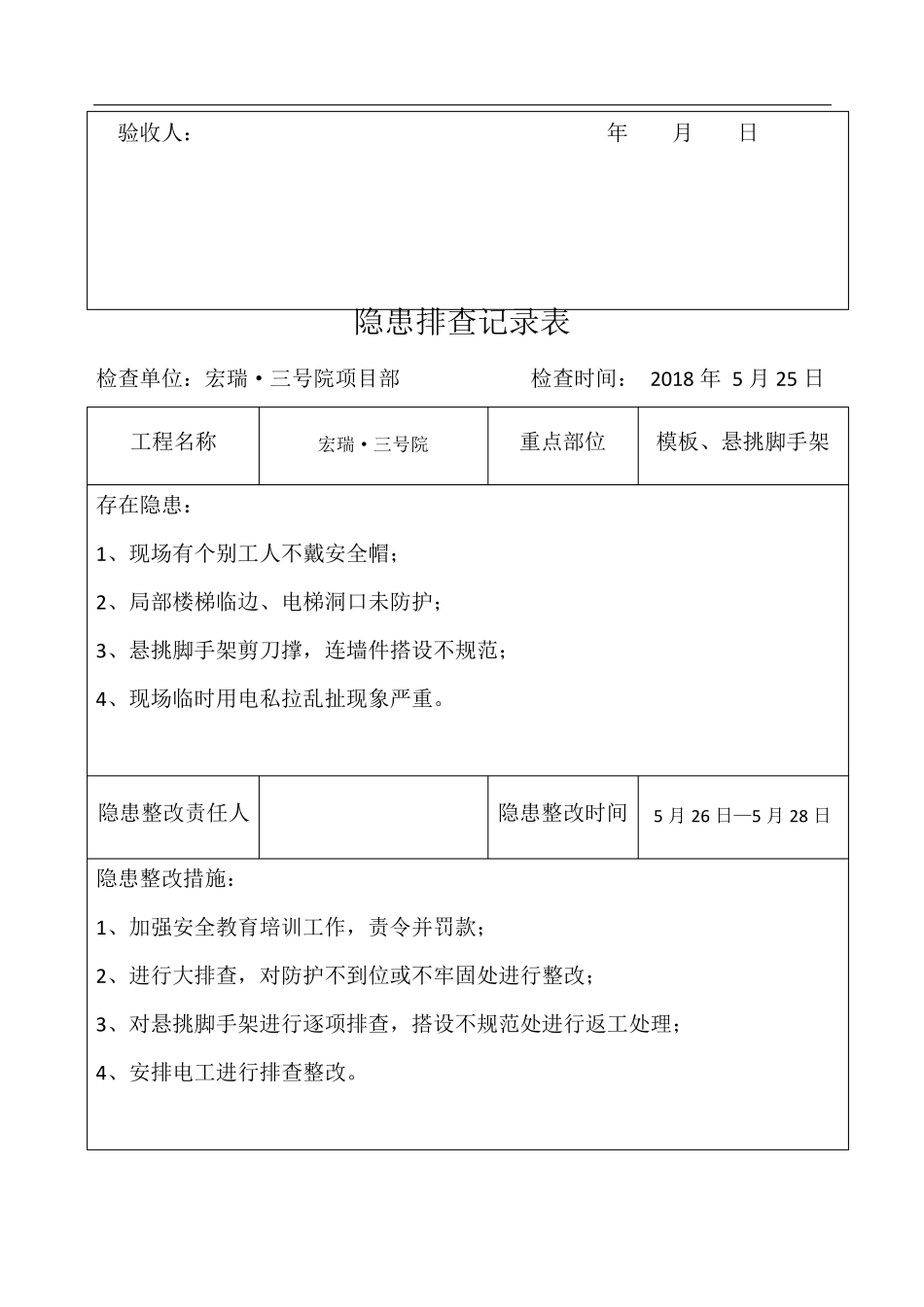 安全隐患排查记录表(日常检查)_第2页