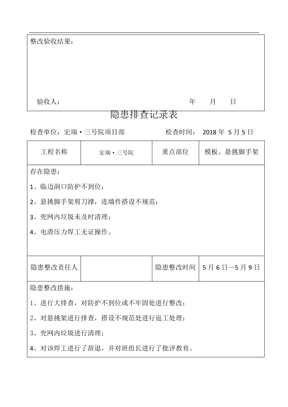安全隐患排查记录表(日常检查)_第3页