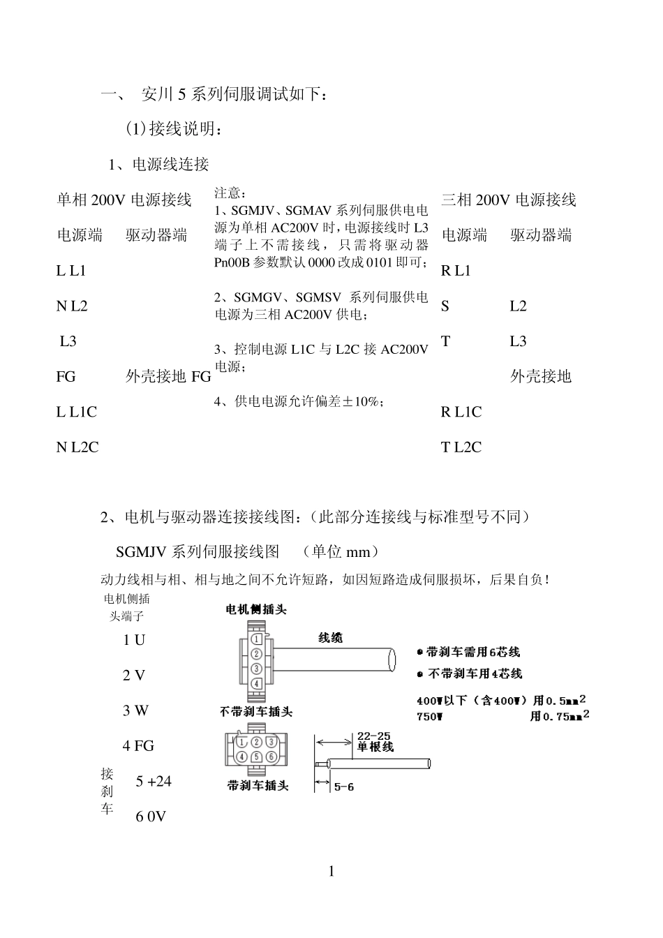安川5系列耐环境型伺服接线及基本参数设置说明_第1页