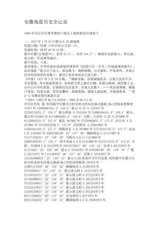 安徽地震历史全记录