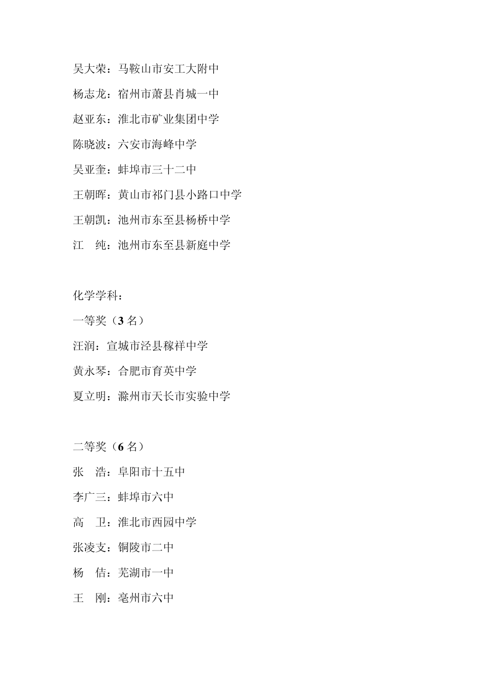 安徽省2004年度初中理科教师实验教学基本功竞赛结果_第2页