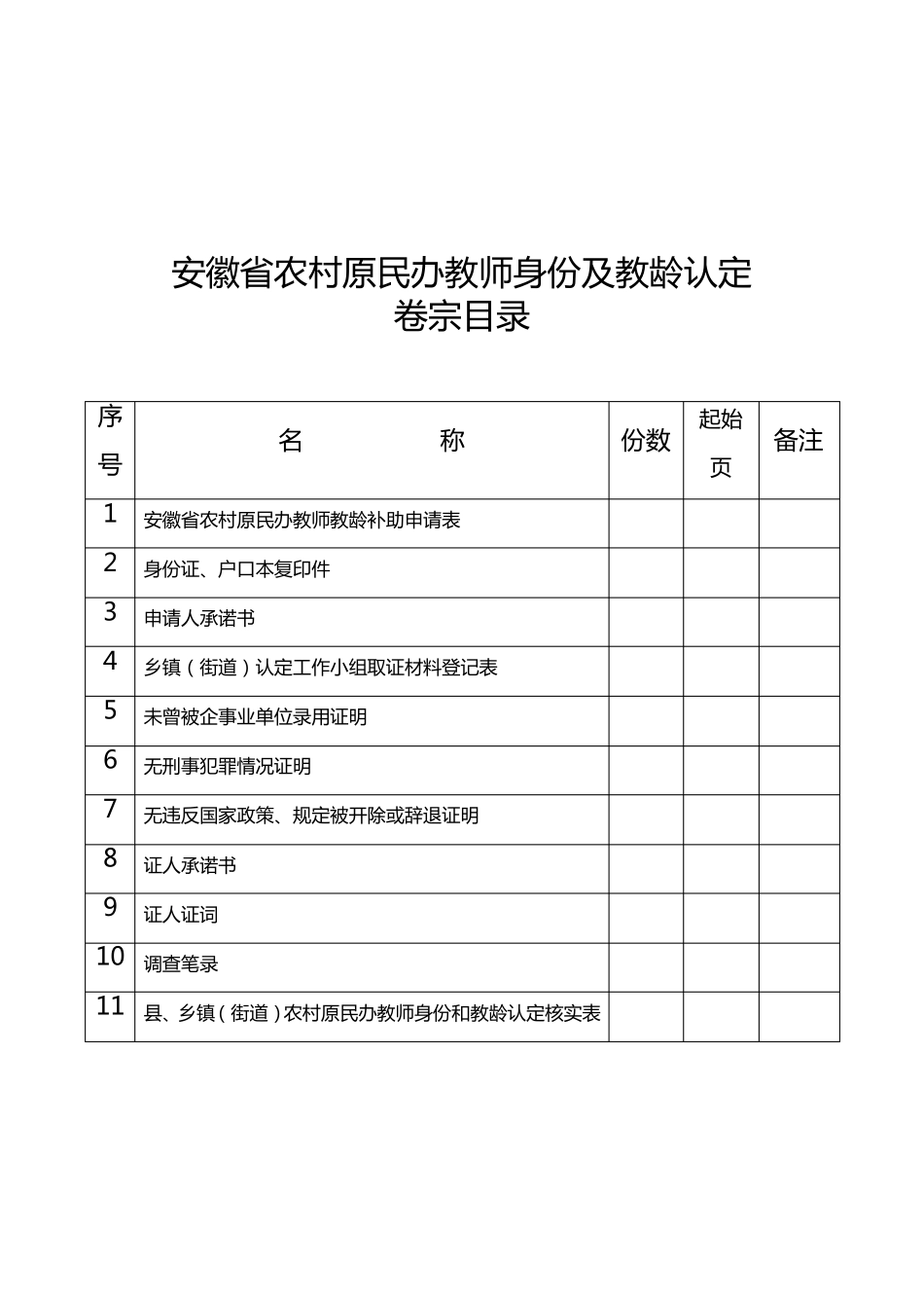 安徽省农村原民办教师身份和教龄认定表格_第2页