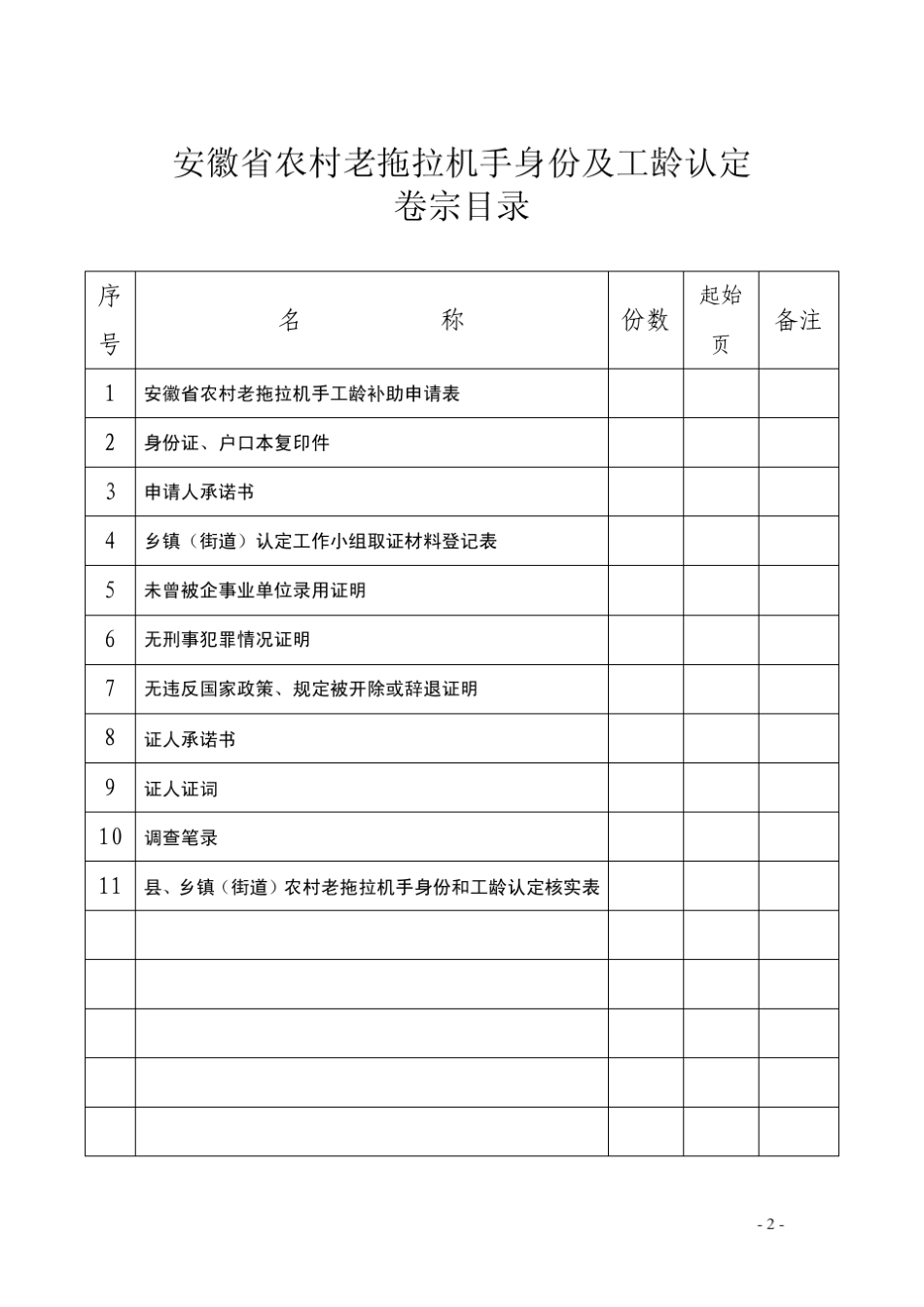 安徽省农村拖拉机手身份和工龄认定表格_第2页