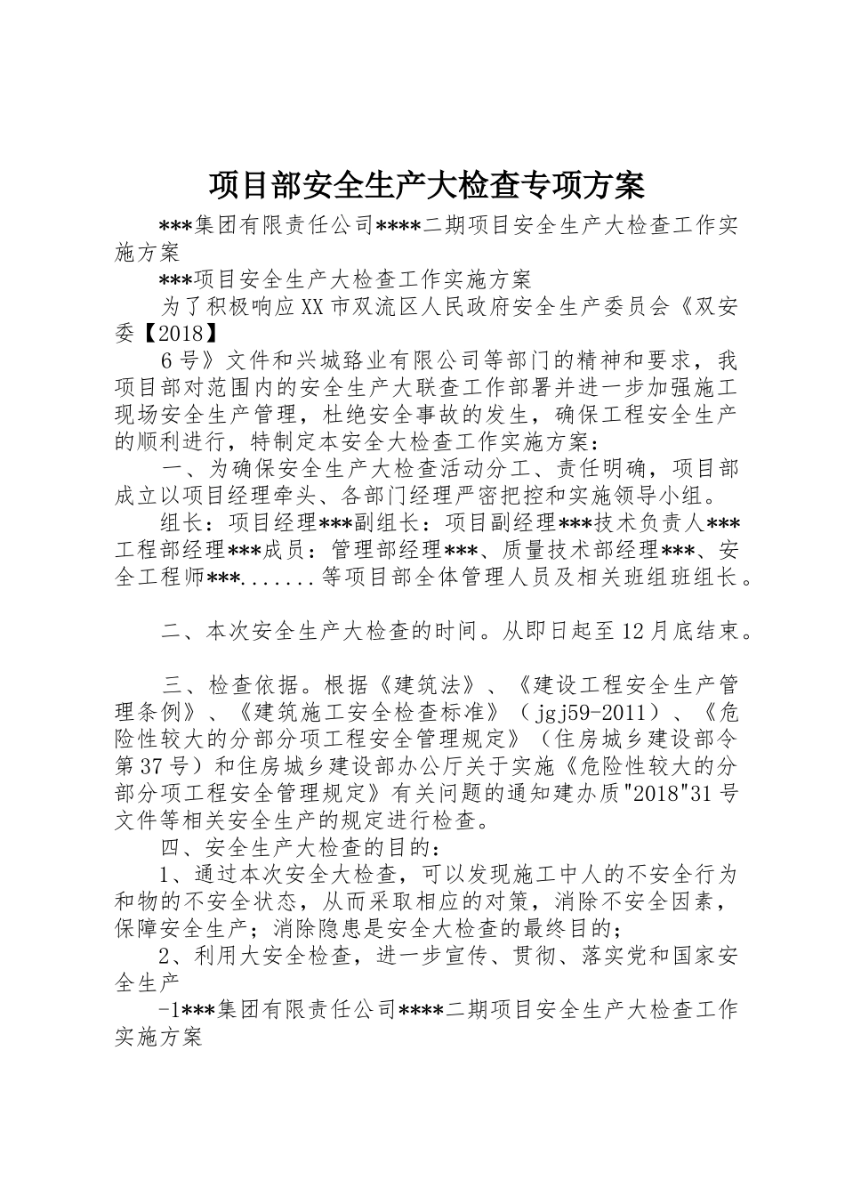 项目部安全生产大检查专项方案_第1页