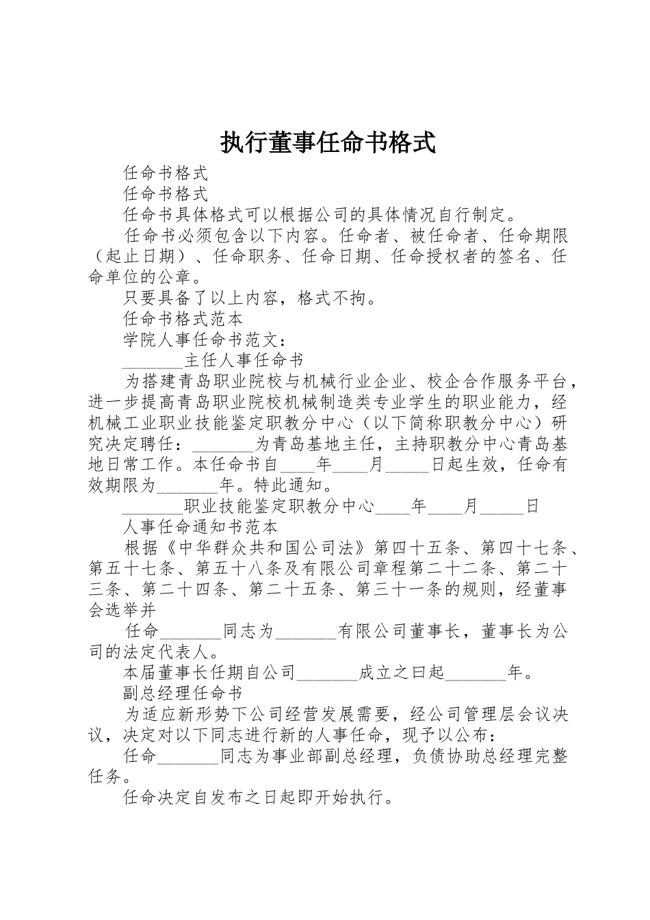 执行董事任命书格式_第1页