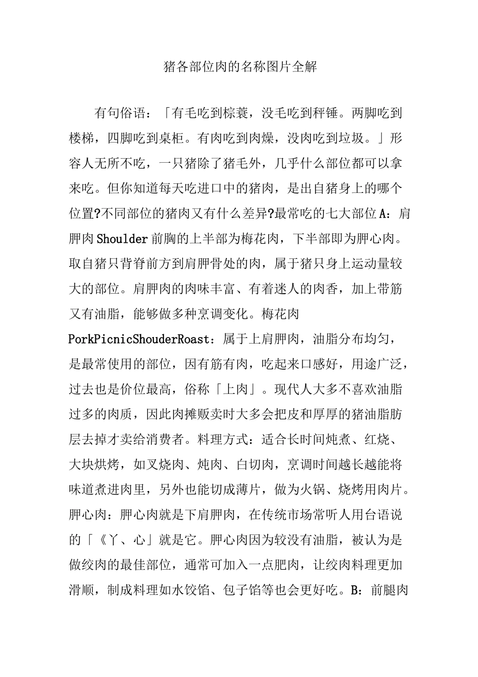 猪各部位肉的名称图片全解_第1页