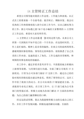 it主管转正工作总结