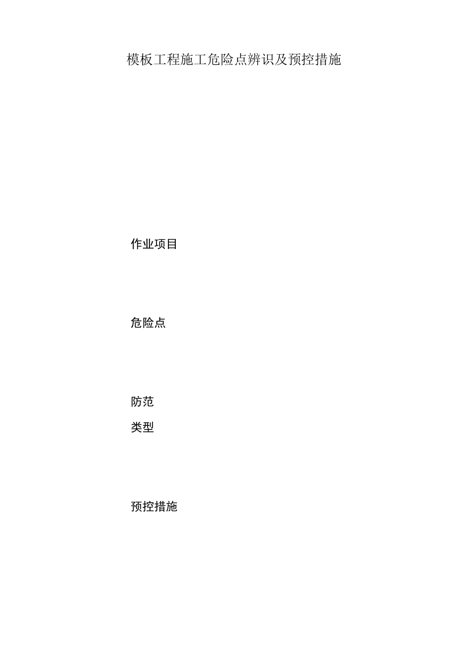 模板工程施工危险点辨识及预控措施_第1页