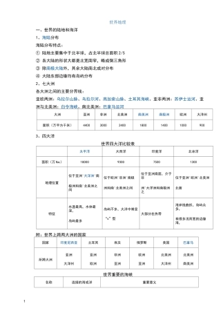 表格形式整理归纳世界各大洲位置、地形、气候、河流、植被等主要自然地理特征