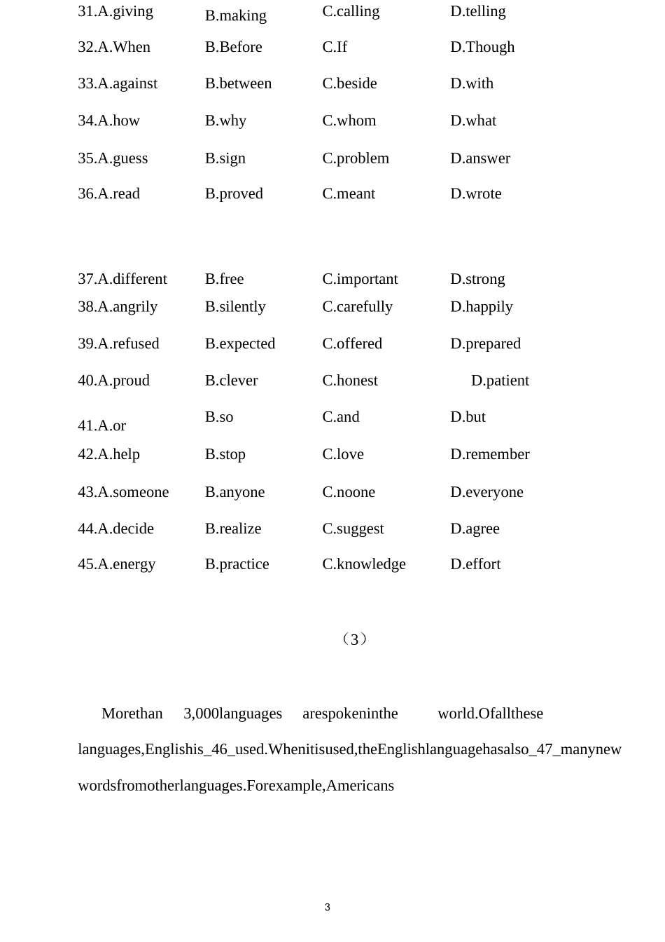 高二职高完形填空专练4_第3页