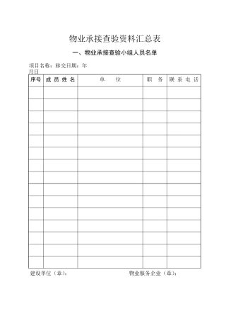 物业承接查验资料汇总表