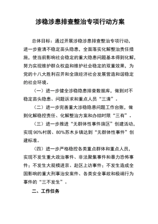 涉稳涉患排查整治专项行动方案