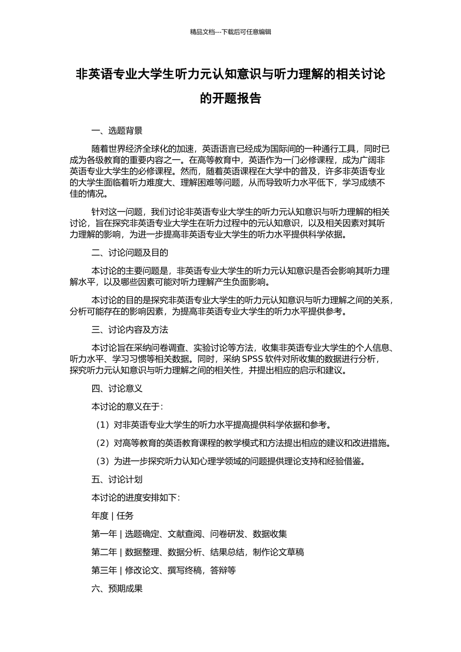 非英语专业大学生听力元认知意识与听力理解的相关研究的开题报告_第1页
