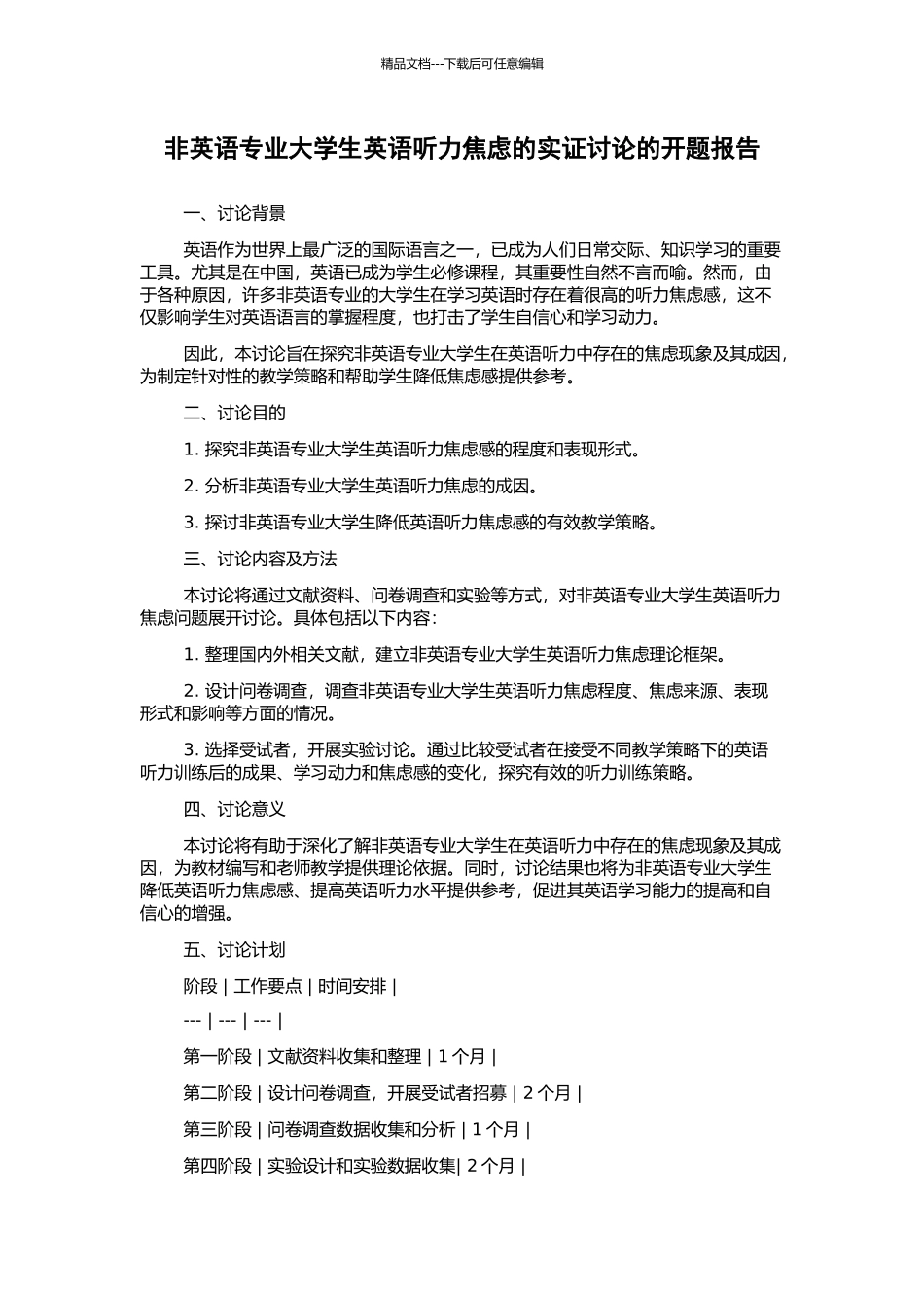 非英语专业大学生英语听力焦虑的实证研究的开题报告_第1页