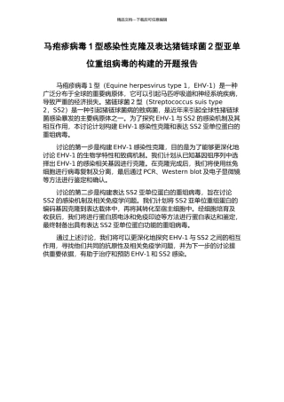 马疱疹病毒1型感染性克隆及表达猪链球菌2型亚单位重组病毒的构建的开题报告