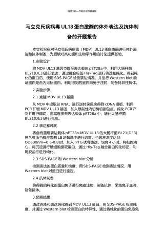 马立克氏病病毒UL13蛋白激酶的体外表达及抗体制备的开题报告