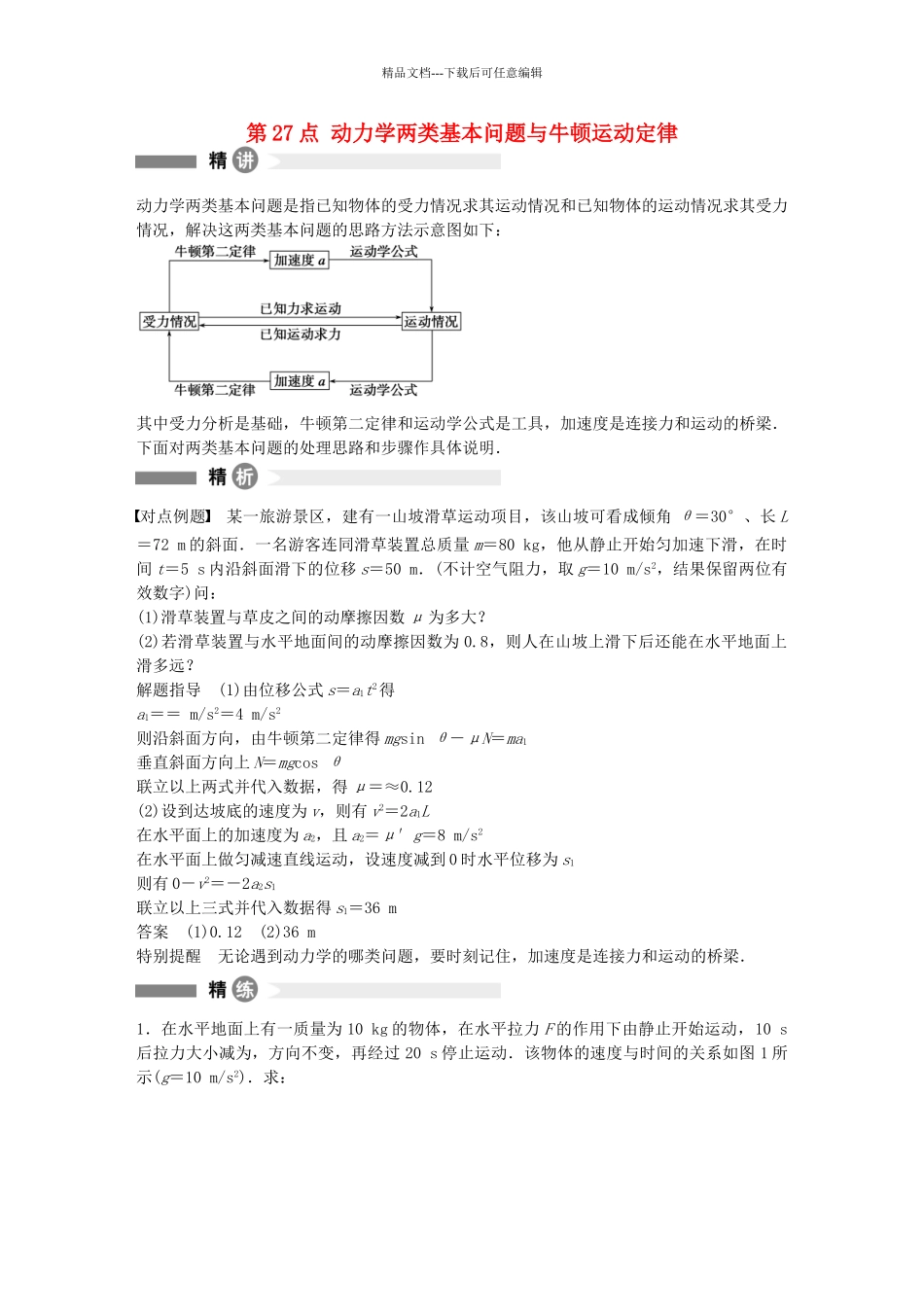 高中物理-第27点-动力学两类基本问题与牛顿运动定律精讲精练-沪科版必修1_第1页