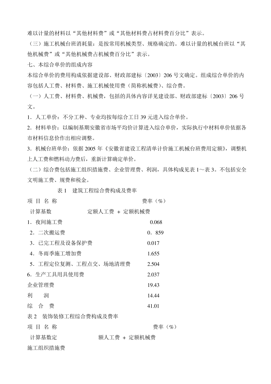 安徽省建筑工程计价定额综合单价(2009)总说明及费用定额_第2页