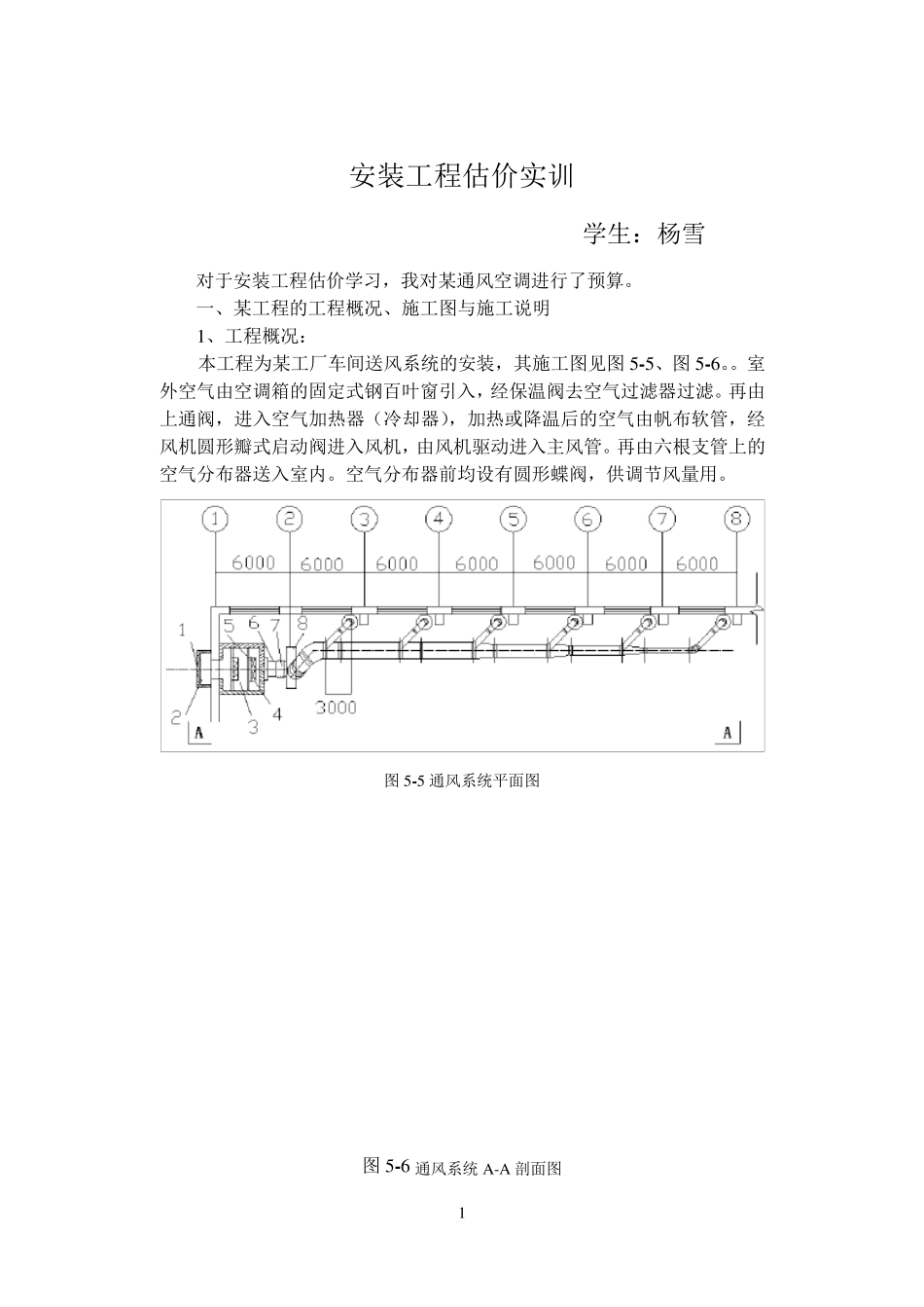 安装工程估价实训报告_第1页