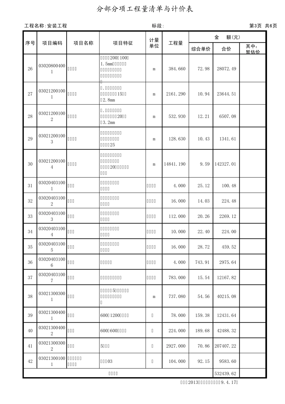 安装工程的表08分部分项工程量清单与计价表_第3页