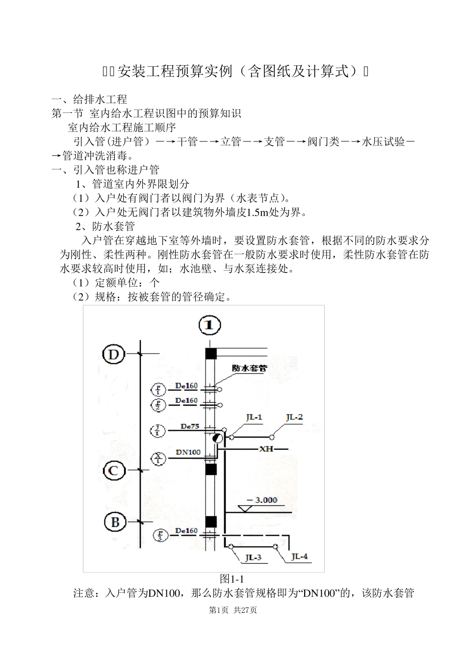 安装工程算量给排水专业实例(含图纸及计算式)_第1页