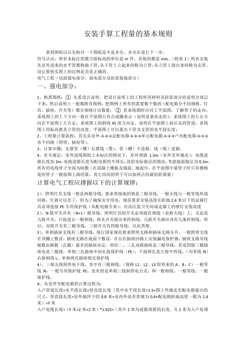 安装手算工程量的基本规则_第1页