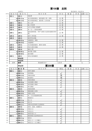 完全匹配细目号公路工程量清单格式