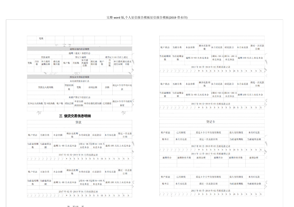 完整word版,个人征信报告模板征信报告模板(2019带水印)_第2页