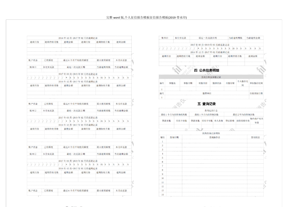 完整word版,个人征信报告模板征信报告模板(2019带水印)_第3页