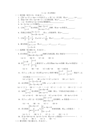 完美二元一次方程组测试题及答案