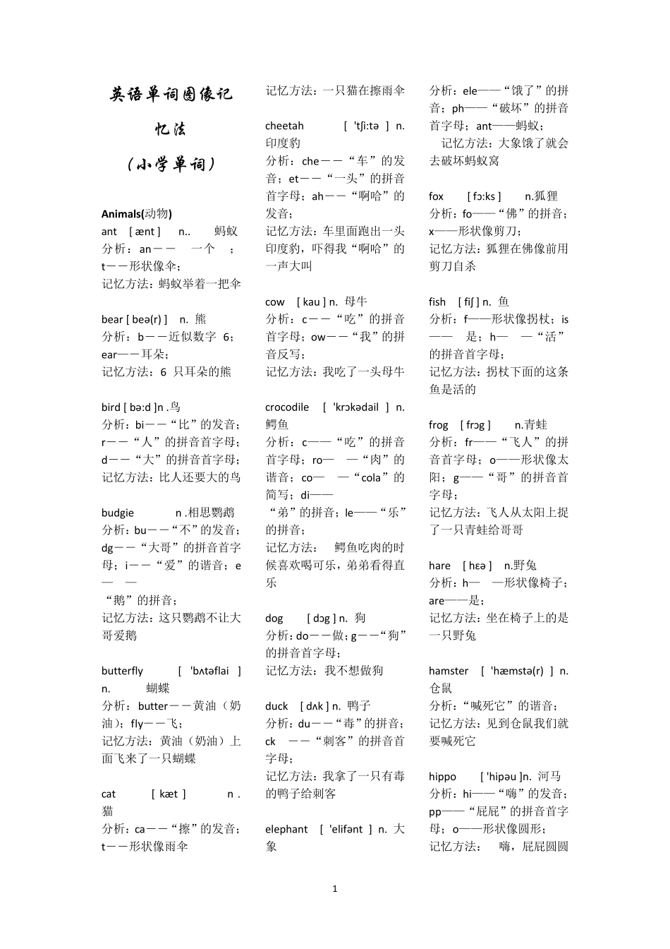 完美版小学英语单词图像记忆法_第1页