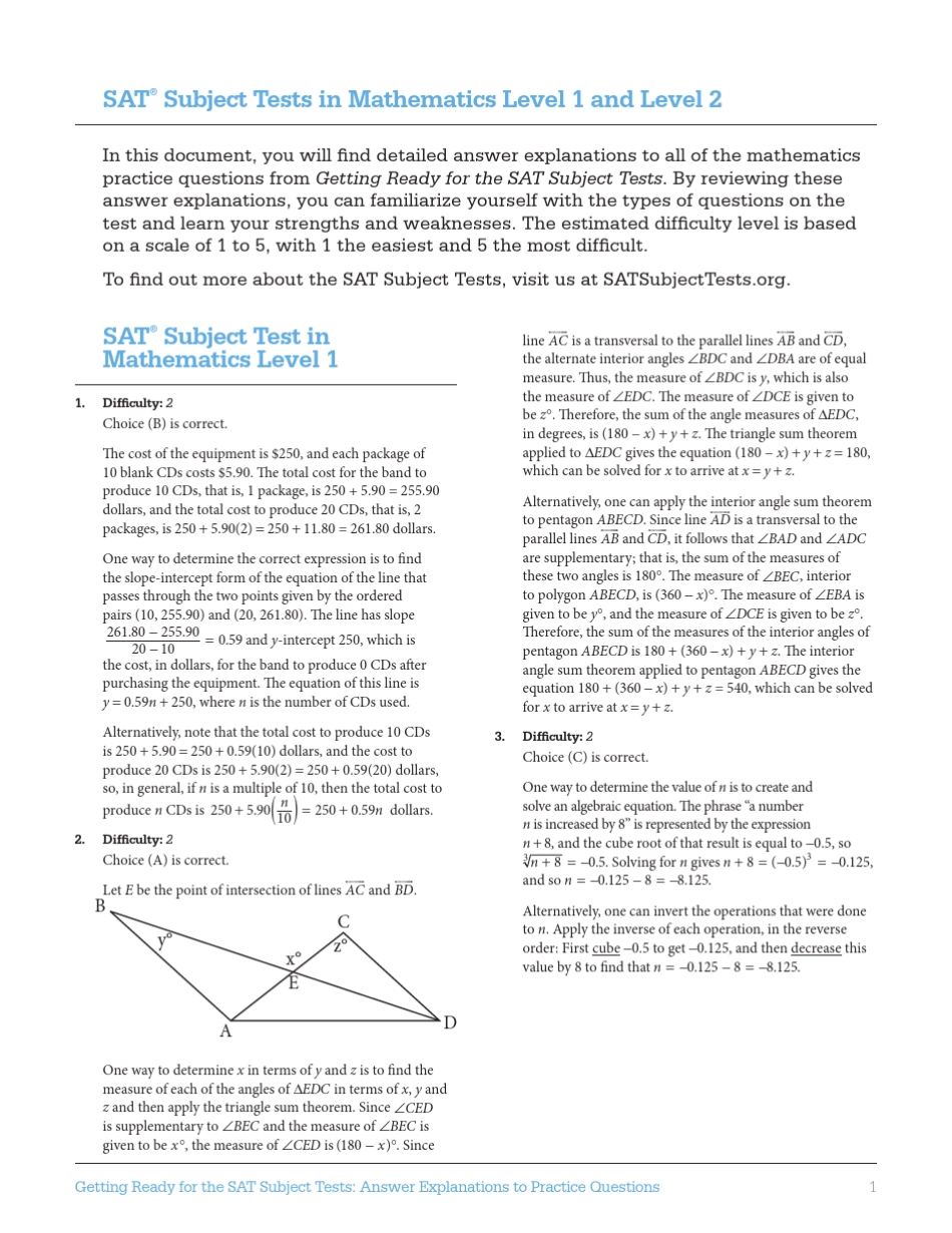 官方SAT2数学真题解析SubjectTestsAnswerExplanationsMath_第2页