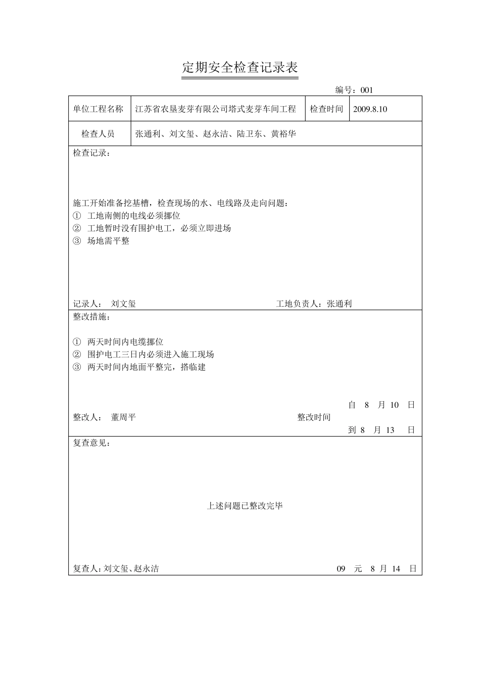 定期安全检查记录表模板_第1页