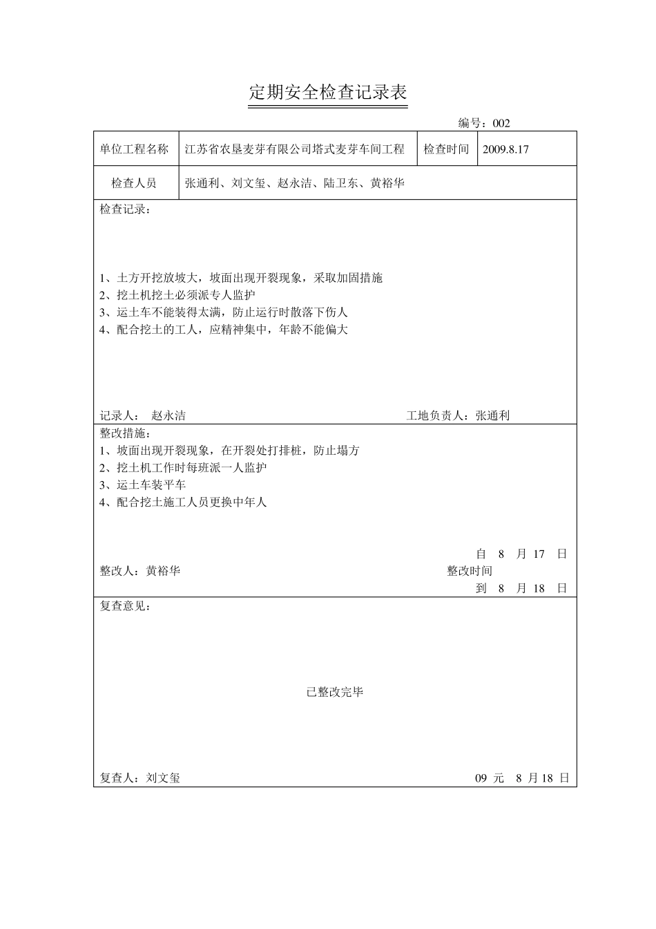 定期安全检查记录表模板_第2页