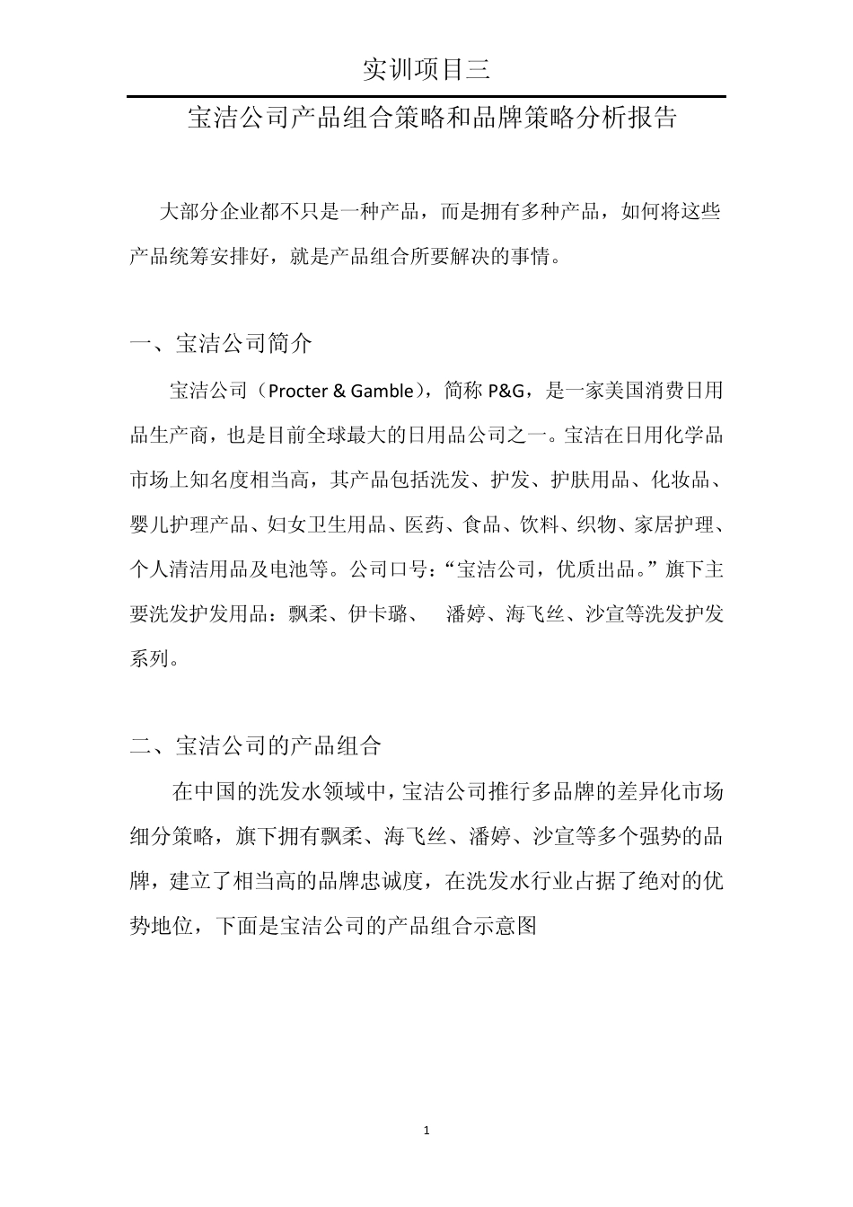 宝洁公司的产品组合策略和品牌策略分析报告_第1页