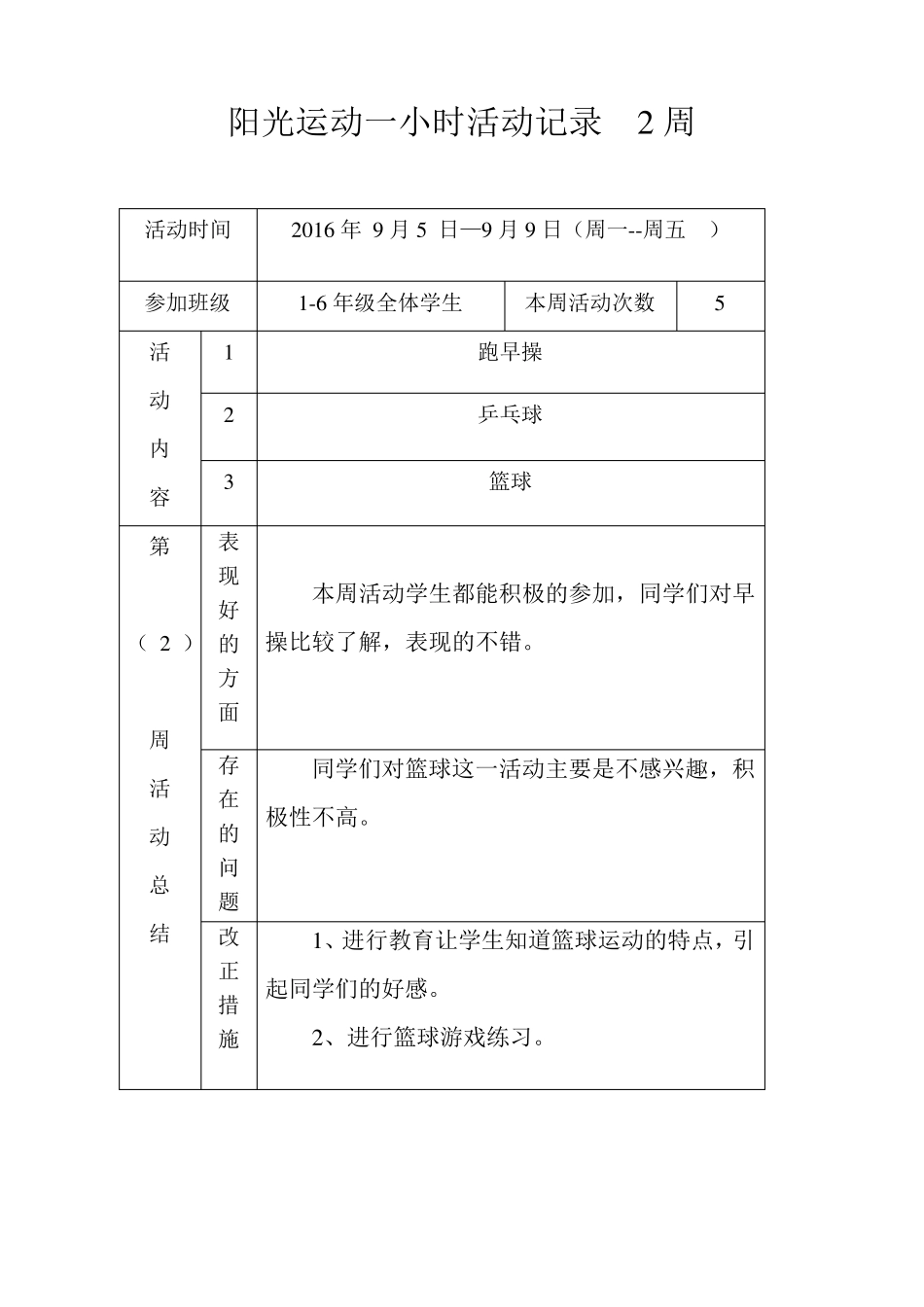 宝能小学阳光体育运动一小时记录表_第2页