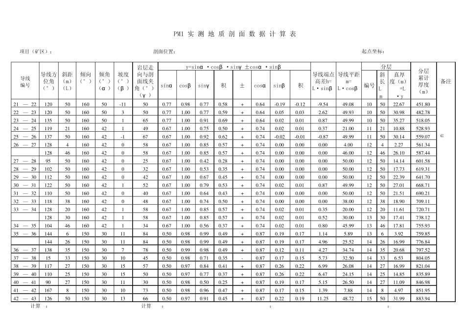 实测地质剖面数据计算表(有公式,自动计算)_第2页