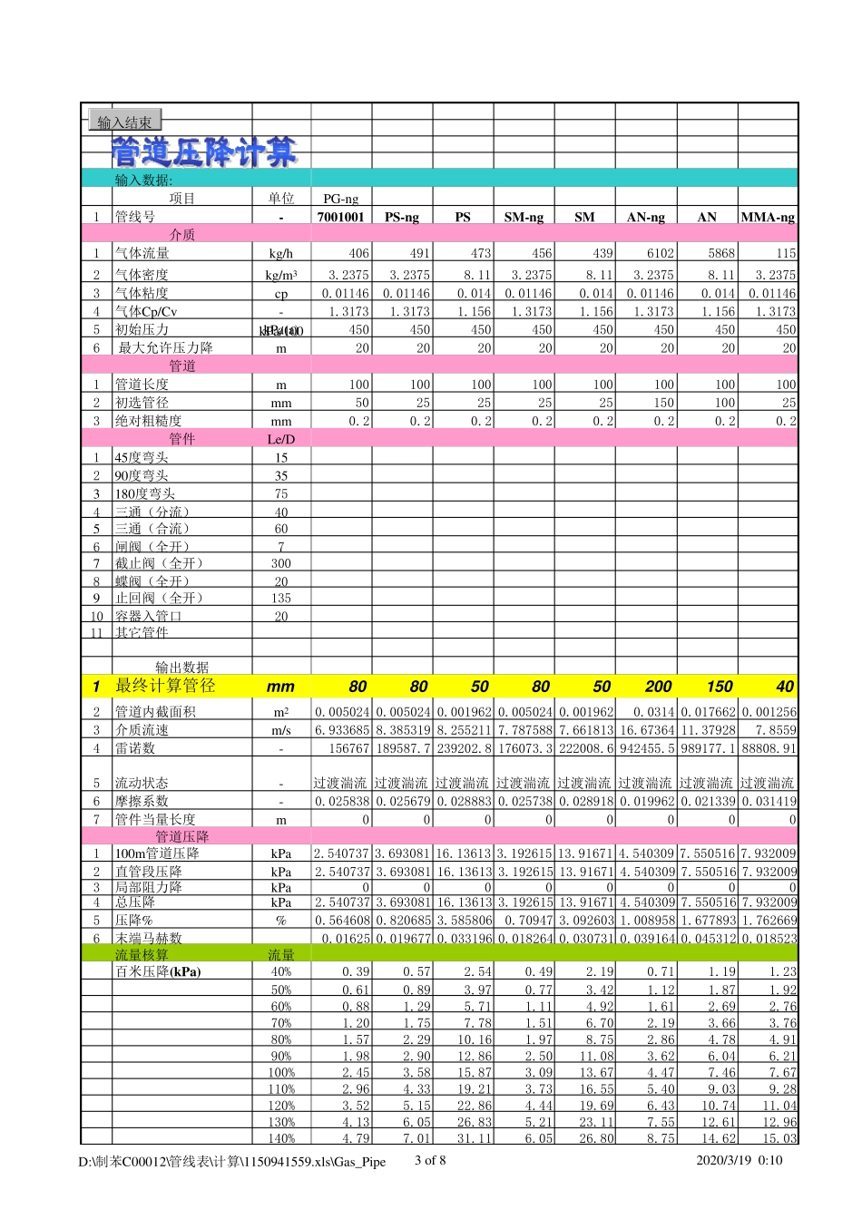 实用管道压降计算程序EXCEL版_第3页