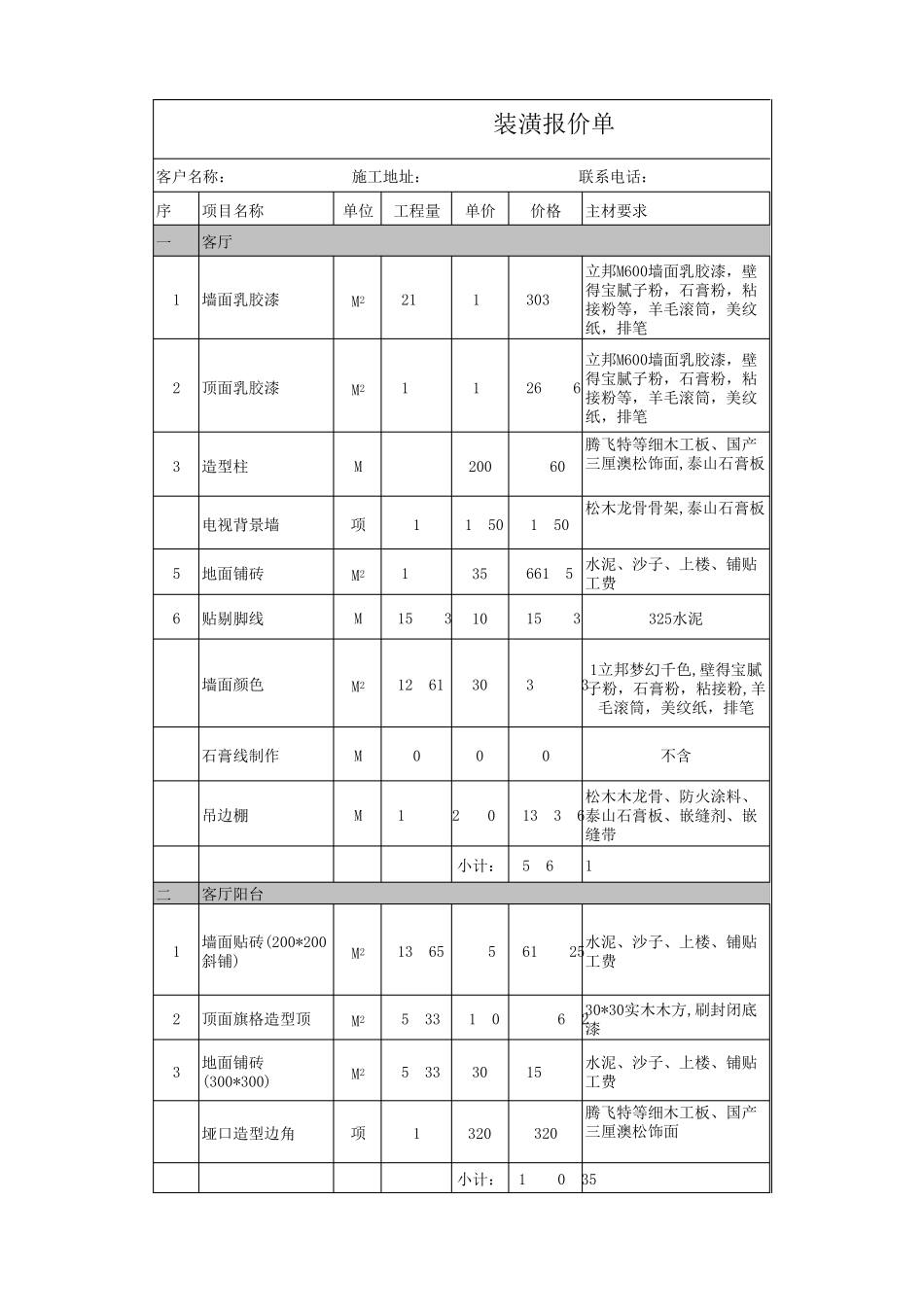 实用装修预算表格含价格_第1页
