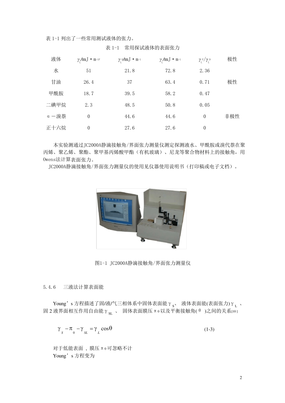 实验1接触角探测液法测定聚合物表面张力_第2页