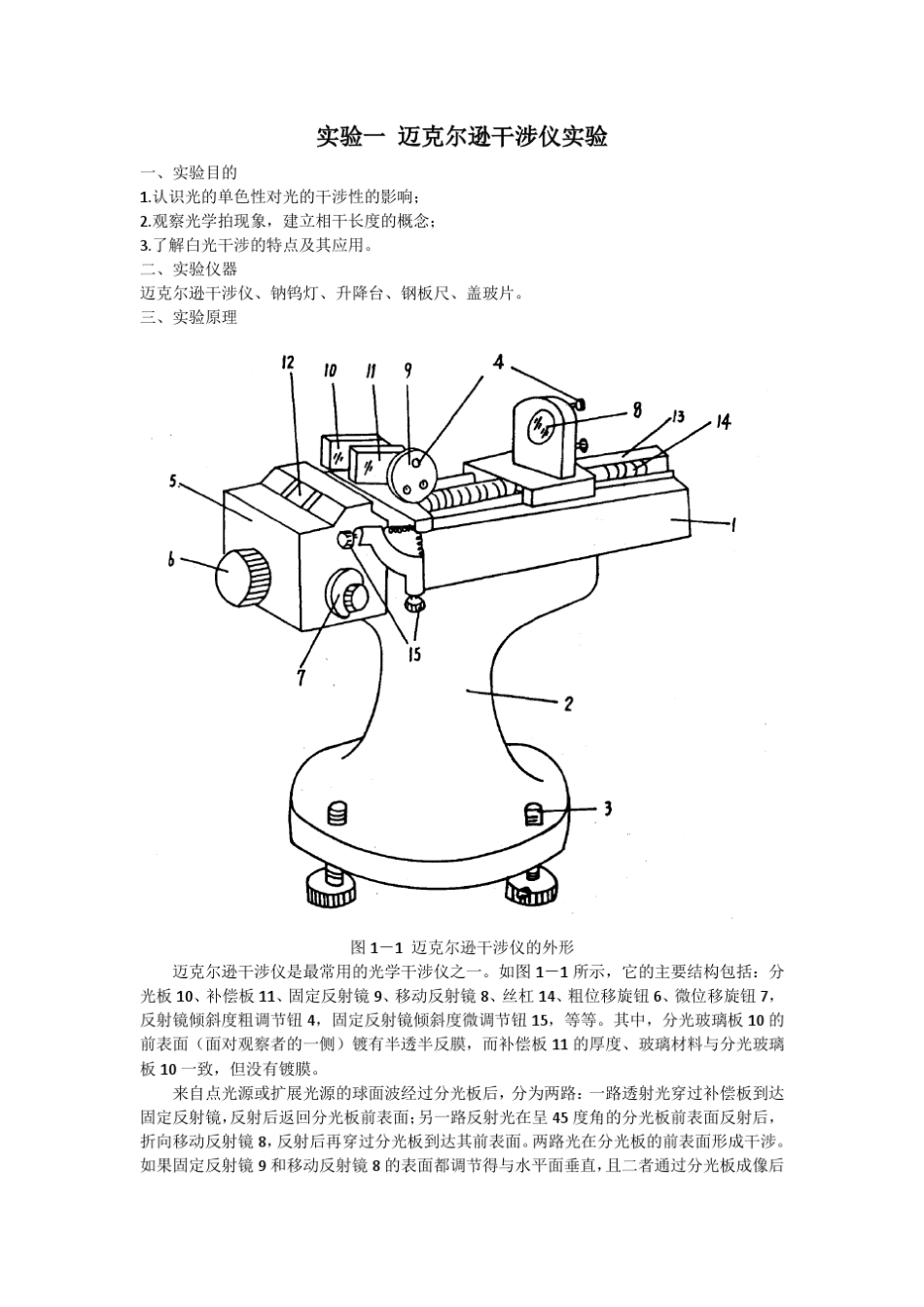 实验一迈克尔逊干涉仪实验报告_2011.5.17_第1页